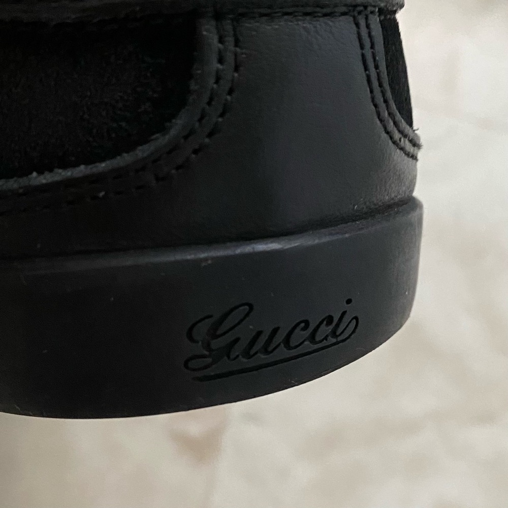 $985 Gucci Made in Italy Black Leather Suede Low Top Men's Sneakers Size 9 - Picture 10 of 12